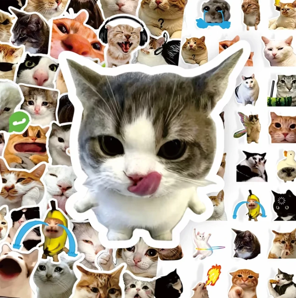 100 Pcs Funny Cat Meme Stickers Pack - Waterproof Cute Kitten Viral Decals for Laptops, Phones, Water Bottles & Journals