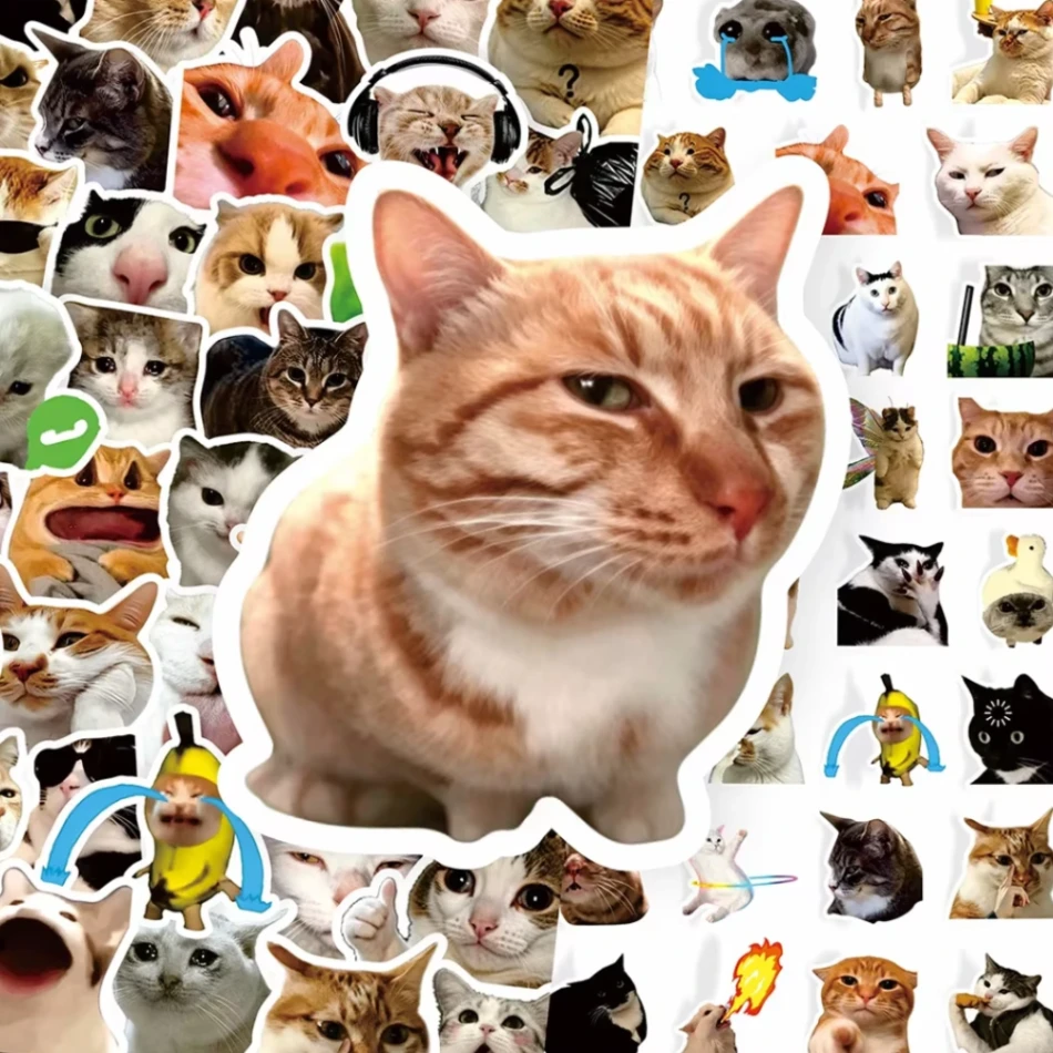 100 Pcs Funny Cat Meme Stickers Pack - Waterproof Cute Kitten Viral Decals for Laptops, Phones, Water Bottles & Journals 3